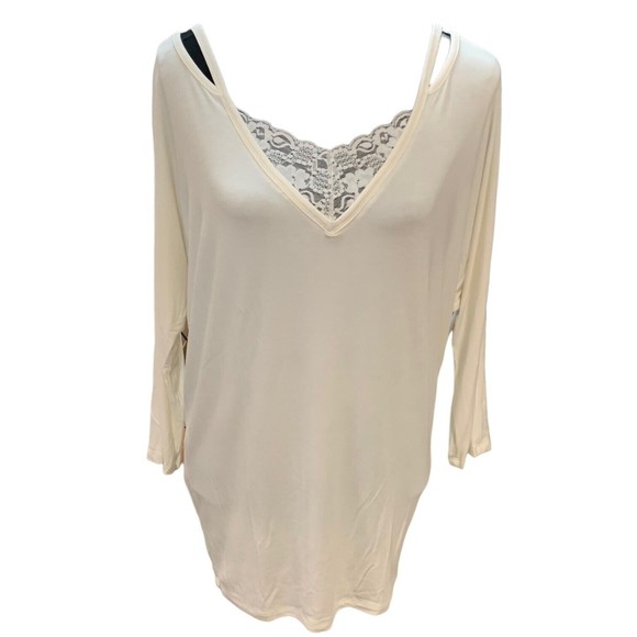 BLUE/GREY Long Sleeved Womens Long Sleeved Top Size Medium Lacey Inset - Picture 1 of 7